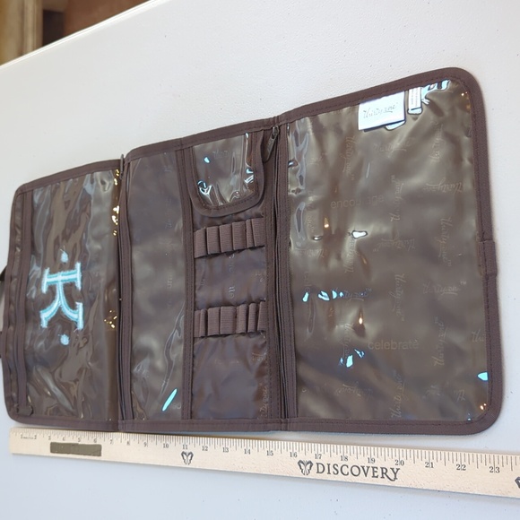 Thirty -one, brown floral cosmetic bag. Personalized initial K - Picture 5 of 6